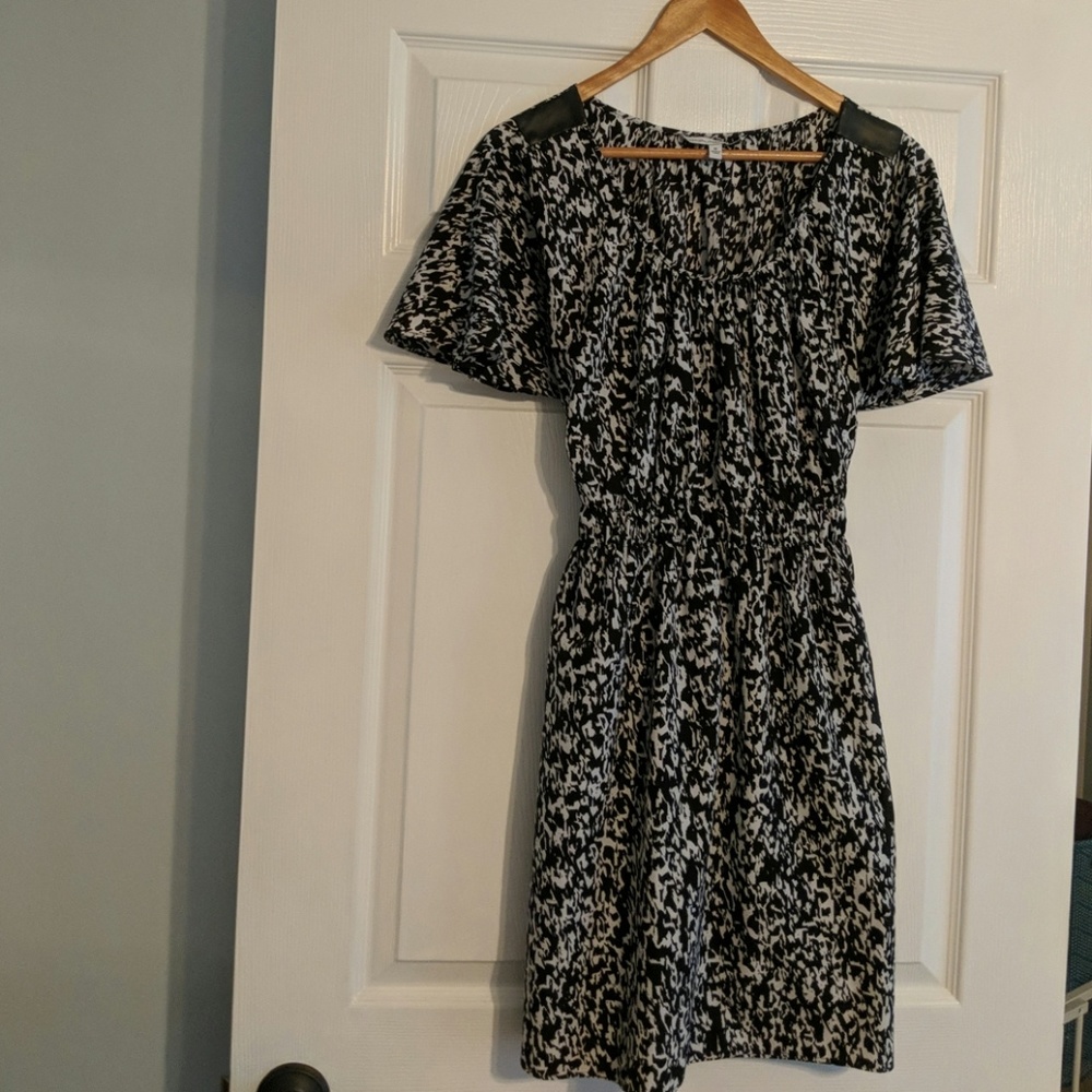 Black and white dress with leather detail